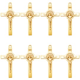 MESARCH 60 Pieces Metal Catholic St. Benedict Jesus Cross Charms Plastic Rosary INRI Crucifix Pendants for Diy Necklace Keychain Jewelry Making Supplies (Antique Gold -1)