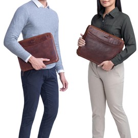 STILORD 'Dexter' Document Case A4 Leather Work Folder Vintage Document Folder DIN A4 Conference Folder Writing Case for 13.3 Inch MacBooks, Florida - Brown, briefcase