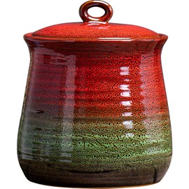 40 OZ Cookie Jar,Dog Treat Jar, Kitchen Canisters for Countertop for Food Storage Coffee, Tea,Flour, Beans, Spices, Nuts and More Ceramic Jar with Lid. (Red and Green)