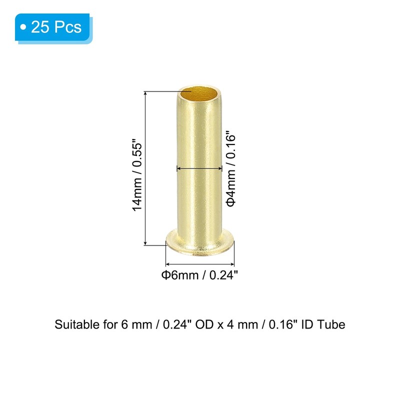PATIKIL Brass Compression Insert, 25 Pcs 6mm OD x 4mm