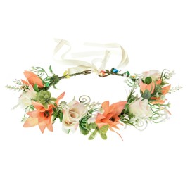 Lucky Summer Woodland Wedding Flower Headband Greenery Floral Crown Wreath Photo Prop(White Orange)