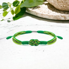 HARACRAFT Green Infinity Multiple Bracelet, Surfer String Thread Inspirational Luck Protection Kabbalah Adjustable for Men, Women, Friendship (Green Mix)