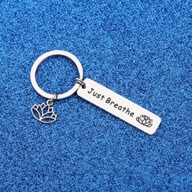 WUSUANED Just Breathe Lotus Bracelet Yoga Jewelry Inspirational Gift for Women (just Breathe Keychain)