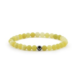Lameybrt Evil Eye Bracelet 6mm Natural Stretch Adjustable Beaded Bracelets for Men (A17 Lemon stone, M (6.6"-7.5"))