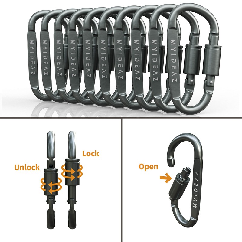 MyIdeaz Carabiner with spring-loaded gate, D shape carabiner set, 80