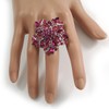 Avalaya Large Magenta Crystal Layered Flower Cocktail Ring in Silver