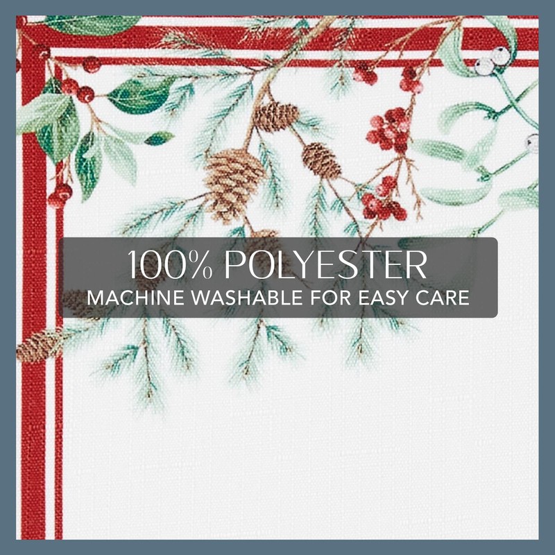 Winter Holiday Berry Christmas Fabric Tablecloth, Multi, 60"x144"