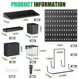 17 Pcs 33 x 22" Pegboard Combination Kit and 16 Peg Board Accessories (Shelf Storage Bins Hook Brackets Clips) Pegboard Wall Mount for Kitchen Bathroom Living Room Office Wall Organize Storage (Black)