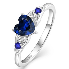 Vesitim Celtic Knot Rings for Women 925 Sterling Silver Solitaire Ring Wedding Engagement Band Heart Created Sapphire Jewelry Size 9