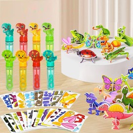 Junyaoii 58 Pieces Children's Birthday Children's Day Gift, Cute Dinosaur Theme Bubble Water Sticks, 3D Cartoon Puzzle, Carnival Prices for Boys Girls, Classroom Prizes Gifts