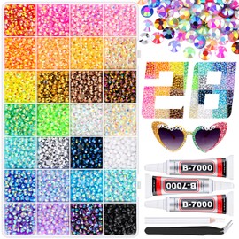 8000Pcs Resin Rhinestones with 3Pcs B7000 Jewelry Glue for Crafting, Multicolors 5mm Non Hotfix Flatback Gems, Bedazzling Crystal for DIY Crafts Clothing Tumblers Mugs Shoes Fabric Decor Nail Art