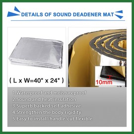 Motoforti 60cmx100cm 394mil/10mm 6.46sqft Car Heat Sound Insulation Mat Long-lasting