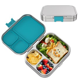 VITONIS Edelstahl Brotdose Kinder,Metal Bento Lunch Box Kinder Auslaufsicher Brotdose Kids mit 3 Fächern und Dichtring,Lunch Box Geeignet für Kinders und Erwachsene,Spülmaschinenfest