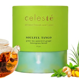 Celeste Green Tea Soulful Tango | Whole Leaf, Pure Green Tea | Spearmint, Ginger, Lemongrass, Fennel | Vacuum Sealed Pack | 50g - 20 Cups