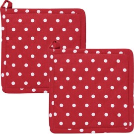 REDBEST Pot Holders, Coasters, Dots, Pack of 2, 100% Cotton, Red, Size 20 x 20 cm, Heat-resistant Padding, Robust, Smooth Fabric Exterior (Other Colours)