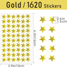 MKUCCD 1620 Pack Small Gold Foil Star Stickers for Kids Reward, Small Foil Star Stickers for Kids Reward, School, Home, Bar, DIY and Office Decoration, 0.6" Diameter