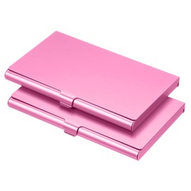 PATIKIL Business Card Holder, 2 Pieces Aluminum Alloy Flip Cover Slim Name Cards Case for Women Men, Pink