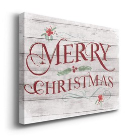 Renditions Gallery Merry Christmas Wall Art, Faux Wood Sign Design Artwork, Red & Green, Festive Decorations, Premium Gallery Wrapped Canvas Decor, Ready to Hang, 8 in H x 12 in W, Made in America