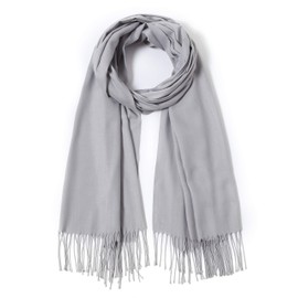 Cindy & Wendy Pashmina Shawls and Wraps Large Scarfs for Women Wedding Party Bridal Long Fashion Solid Shawl Wrap with Fringes (Light Grey)