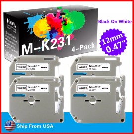 Unbranded/Generic 4 PK MK231 MK-231 Label Tape Used for P-touch PT-80 PT-65(Black on White)
