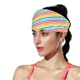 Rainbow Headband for Women Non Slip Elastic Sweat Hairbands Fashion Sports Hair Bands Soft Cloth Fabric Stretchy Headband for Running Workout Yoga (striola, 1 Pack)