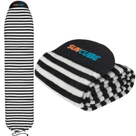 SUN CUBE Surfboard Sock Cover, Protective Surf Bag for Surfing Board, Light Stretchy Surfbag Sleeve for Longboard, Hybrid (8'6'', Black White)