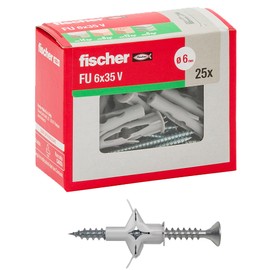 Fischer 25 Butterfly Dowels FU with Screw 6 x 35 mm for Plasterboard, Panels and Masonry