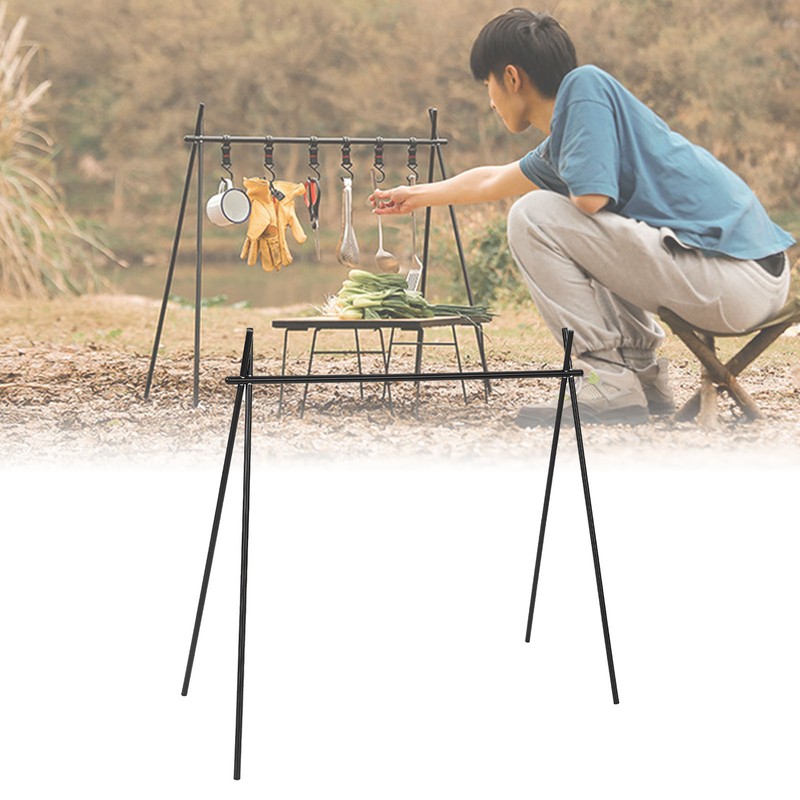 Hanging Rack Black Tripod Structure Folding Hanging Shelf with Storage
