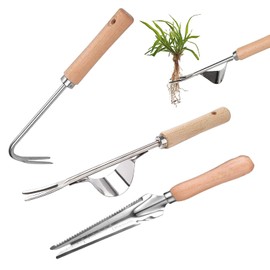 gotyou Pack of 3 Stainless Steel Weeder Root Weeder with Wooden Handle, Manual Weeder, Garden Hand Weeder, Manual Weeder for Garden Weeding, Transplanting, Rotting, Digging