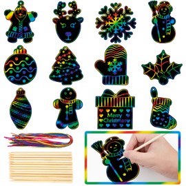 36 Pieces Christmas Scratch Crafts for Kids, DIY Rainbow Magic Scratch Paper, Santa Claus, Snowman, Christmas Tree, Shristmas Stocking House Arts and Crafts Ornaments for Party Favor Holiday Decor