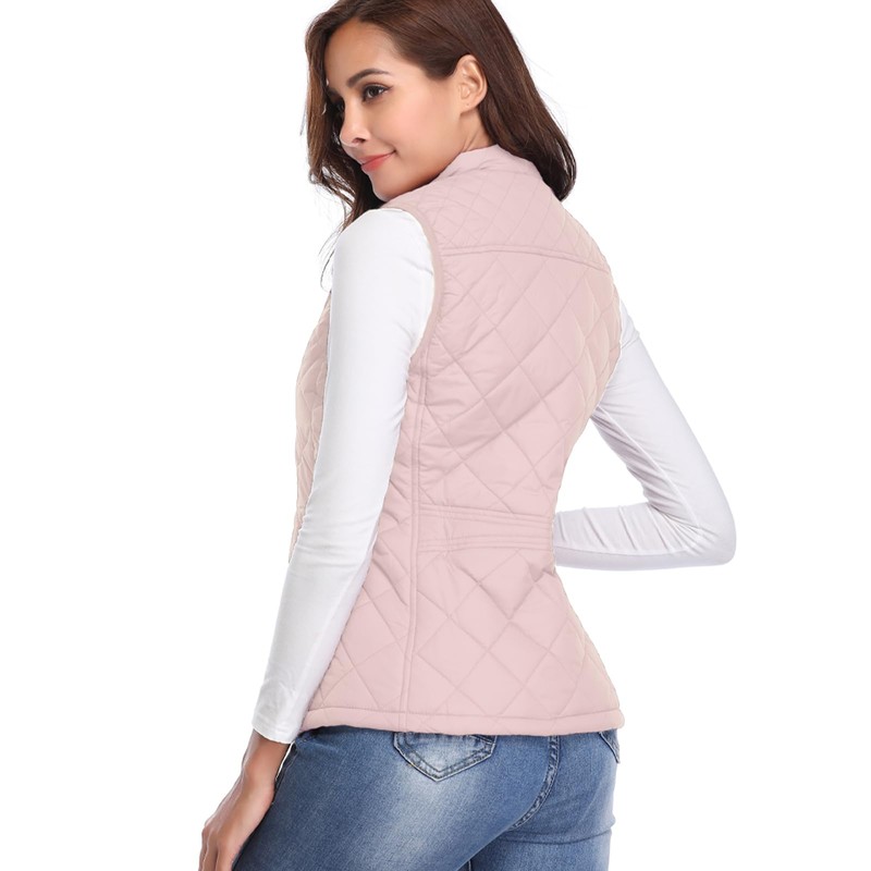 Fuinloth Women's Quilted Vest, Stand Collar Lightweight Zip Padded Gilet