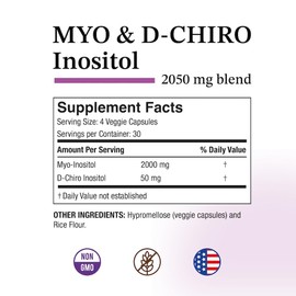 Puregen Labs Inositol Supplement | Myo Inositol & D-Chiro Inositol 2050mg - 120 Veggie Caps | No Harmful Additives | Non-GMO, NO Gluten and Dairy - Made in USA
