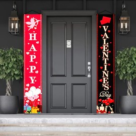 BlissYard Valentine's Day Banner Backdrop Background Banner 70x12 Inch Holiday Door Banner Happy Valentines Day Banner for Outdoor Decorations