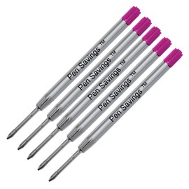 5 pack, Pen Savings Ballpoint Pen Refills Compatible With Parker Ballpoint Pens, Medium Point (Bulk Packed) (Pink)
