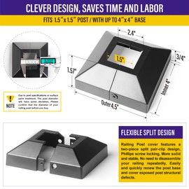 Hulave Split Post Base Cover - Fits 1.5"x1.5" Post/4"x4" Base for Indoor/Outdoor Iron Railing, Fence, Stair Decorative Skirt (1Pack-Black)