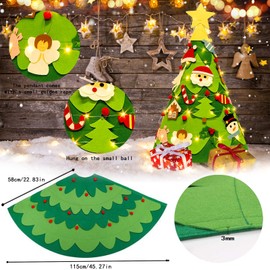 LPAOIS Felt Christmas Tree, DIY Christmas Tree Set Felt Children with 3 m30 LED Felt Christmas Tree with 27 Pieces Ornaments Door Wall Hanging Decor Felt Tree Christmas for Children Gift
