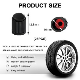 JUSTTOP 25 PCS Tire Valve Stem Caps, Anti-Leak Wheel Rim Air Valve Stem Caps with O Rubber Ring Seal, Dustproof Tire Valve Stem Covers, Wheel Tire Cap Replacement for Car Bike Motorbike (Black)