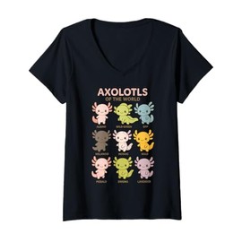 Womens Kawaii Axolotls of the World V-Neck T-Shirt