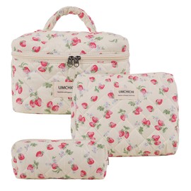 Umchichi Makeup Bag, Quilted Cosmetic Bag, Large strawberry Makeup Bag for women, Cotton Makeup Set, Cute Toiltry Bag for travel.