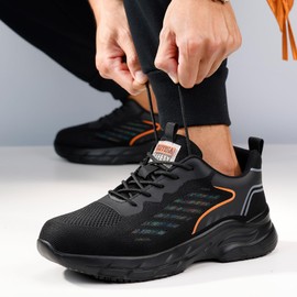 WOWSTICK Non Slip Work Shoes for Men Waterproof Breathable Food Service Kitchen Restaurant Chef Walking Sneakers, 003 Black 41