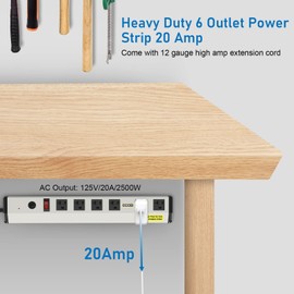 CCCEI Heavy Duty Power Strip Surge Protector 20 Amp, High Amp Industrial Shop Garage Metal Multiple Outlets, 4 FT 12 Gauge 5-15P Extension Cord 6 Outlet 6-20R T-Slot 20a for Appliance.
