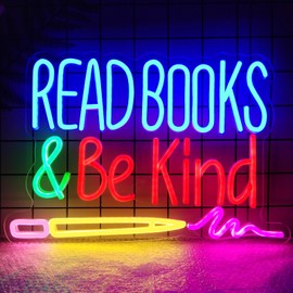 Read Books and Be Kind Neon Sign, Dimmable Classroom Neon Sign Lights, LED Read Books Light up Sign for Library Decor, USB Pencil Neon Light for Kids Teachers Students, Classroom Lights (16.2"×11")