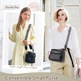 VX VONXURY Small Crossbody Purse for Women, Vegan Soft Pu Leather Crossbody Bag, Fashion Convertible Shoulder Handbags with Wide Straps for Ladies Black