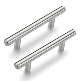 ANGSTROM 2-Pack Round Bar Cabinet Pulls, Euro-Style T-Bar Handle, Stainless Steel (5" Length, 3"CC)