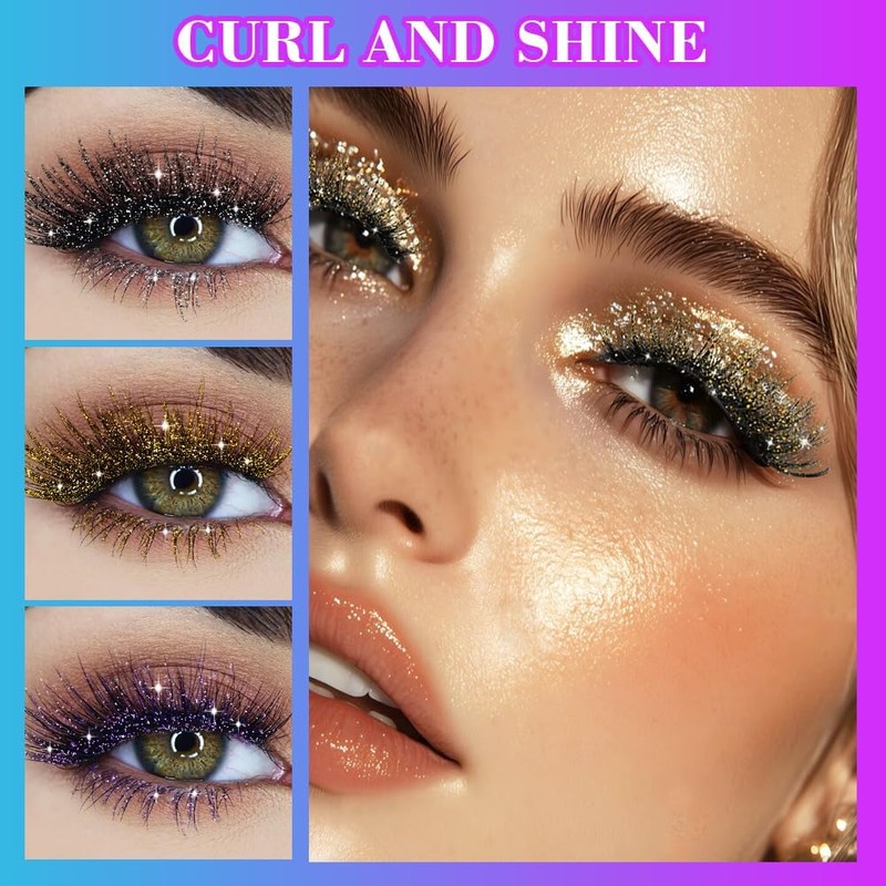 Glitter Mascara Set - Waterproof Long-Lasting Sparkling Diamond Eyelash Makeup