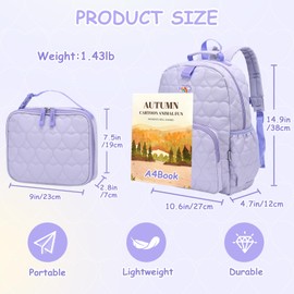Chase Chic Toddler Backpack for Girls, Puffer Cute Lightweight Preschool Backpack with Lunch Box Set for Daycare Travel Kids Age 3-6,Purple Heart