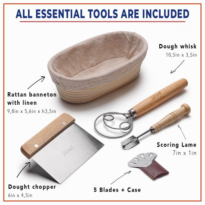 Banneton Oval 10" Sourdough Proofing Basket Set, Artisan Bread Kit,