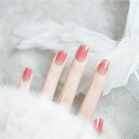Aimimier 24Pcs French Ombre False Nails Glossy Gradient Full Cover Short Fake Nails Salon Clip on Fingernails for Women and Girls (Pink)