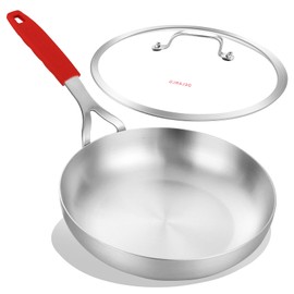 DELARLO Tri-Ply Stainless Steel 8 inch Frying Pan With Lid, Oven Safe Induction Skillet, Suitable for All Stoves Up to 600℉（Lids 300℉）