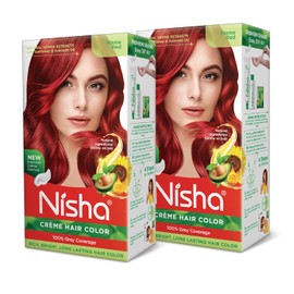 Nisha crema de color para el cabello, color rojo llama, 2 unidades
